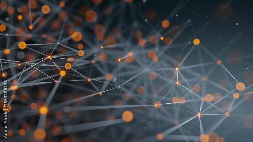 Poster glowing network topology diagram on glass surface with close up view of connection points and lines