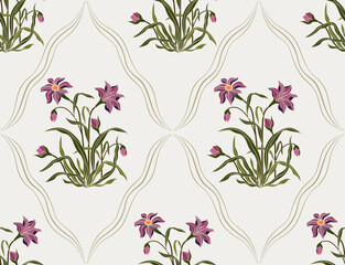 Vector Hand drawn colourful geometric flowers, seamless patterns with floral for fabric, textiles, clothing, wrapping paper, backdrop, banner, illustration, abstract backgrounds.
