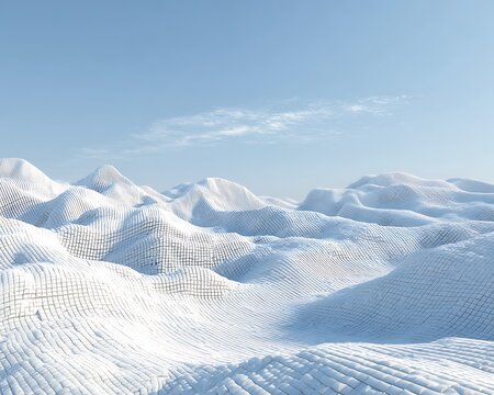 Frosty white grid terrain simulating snowy fields of analytics data