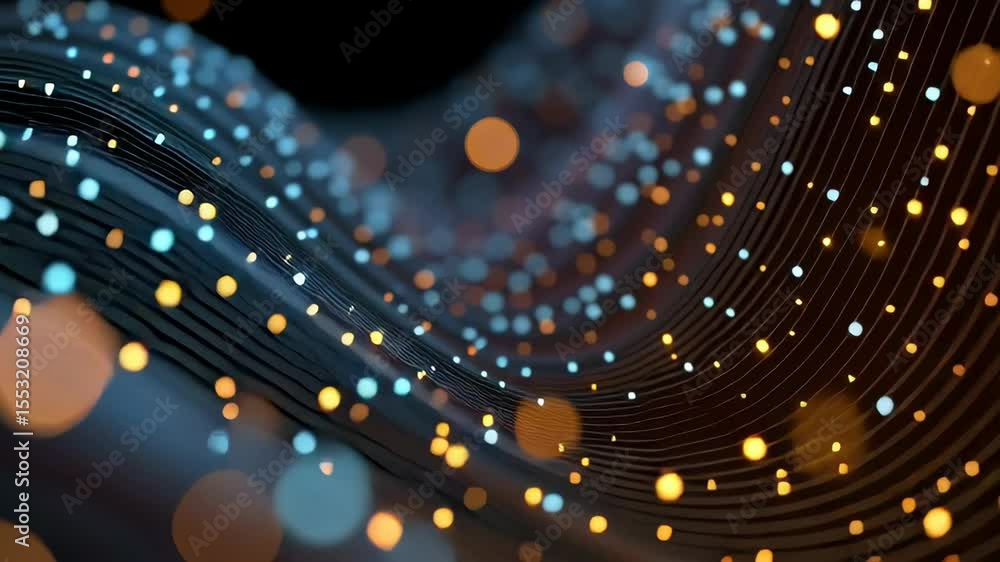 Poster close-up of glowing dots dissolving in a matrix with vibrant colors and smooth transitions