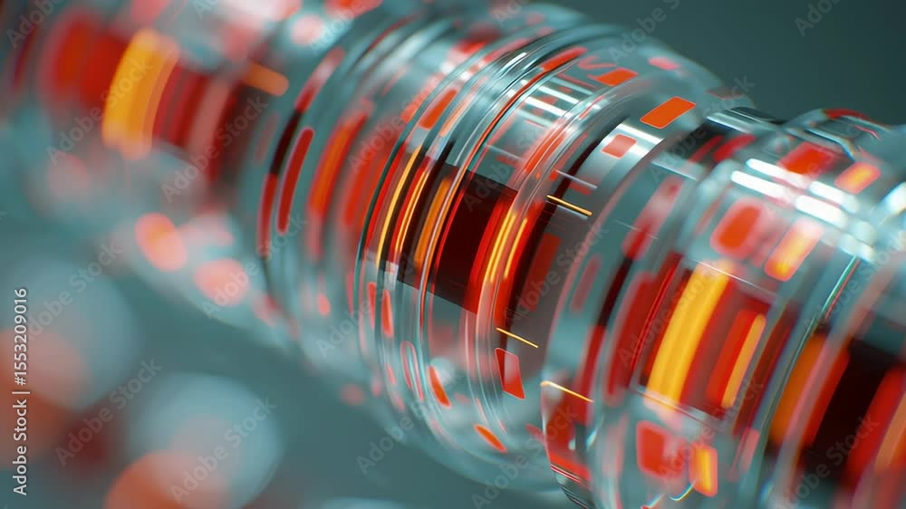 Poster close-up of a dna sequencer in motion with vibrant pulsing light effects and dynamic colors