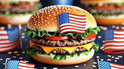 American Pride Burger Double Cheeseburger 4th of July Celebration