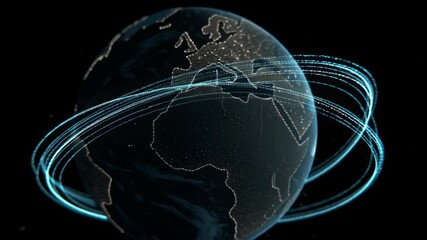 Encircling DNA Strand Style Data Visualization Around Earth in Close Up View with Light Trails - Powered by Adobe