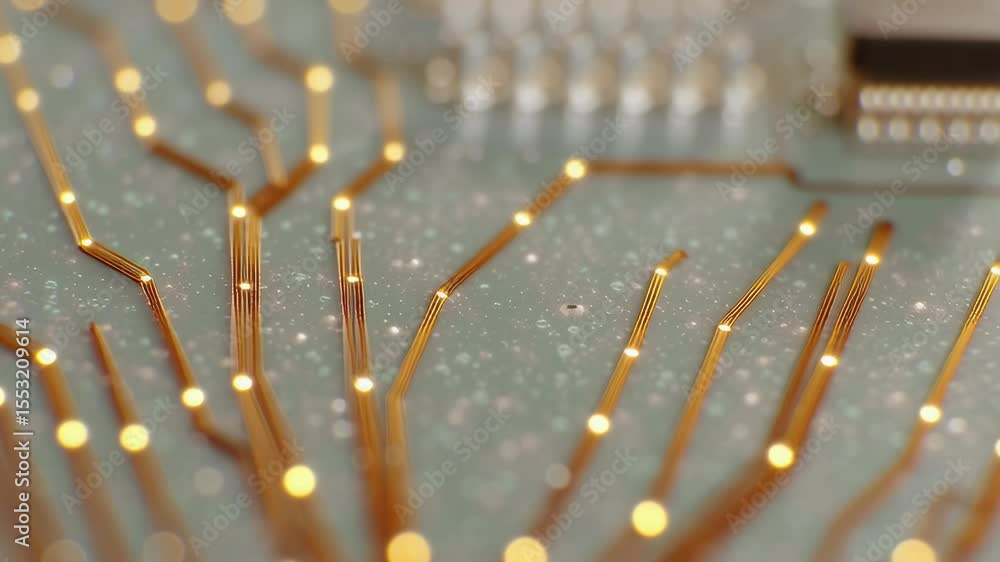 Poster close-up of copper traces on pcb resembling branching tree pattern for technology visuals