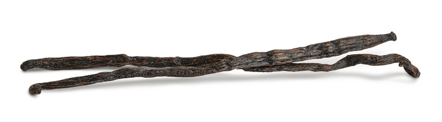 Dried vanilla stick isolated on white background