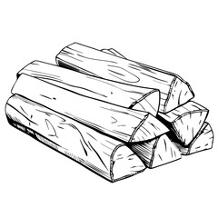 Stack of firewood logs in hand-drawn black and white