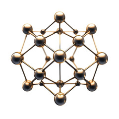 3D Golden Sphere and Line Interconnected Network Atomic Structure on transparent background