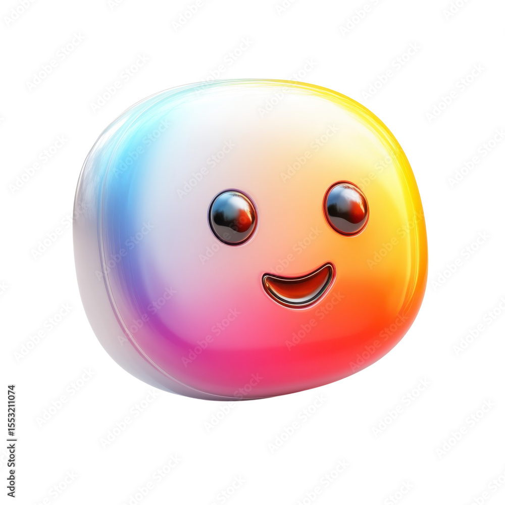 Aufkleber glossy 3d emoji with rainbow gradient smiling face icon for digital art on transparent background
