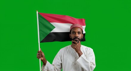 Sudanese Man Holding Flag, National Pride