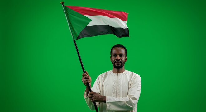 Sudanese Man Holding National Flag