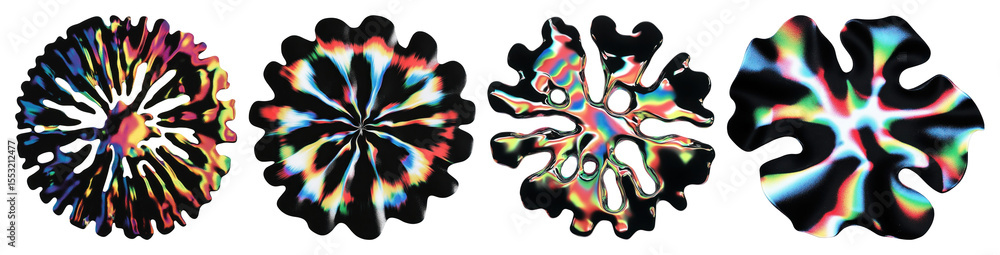 Poster png colorful abstract liquid patterns, element set on transparent background