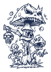 Obraz premium Hand-Drawn Illustration of a Unique and Sinister Mushroom Creature