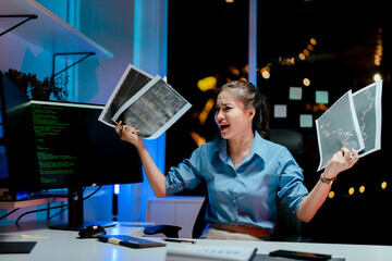 Stressed programmers, working overtime, developers feeling frustrated while fixing complex code...
