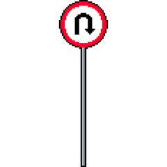 Pixel art U-Turn sign. Traffic sign in pixel style