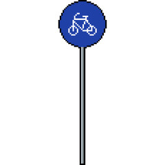 Pixel art bicycle traffic sign icon. Bicycle Lane Road Sign Blue