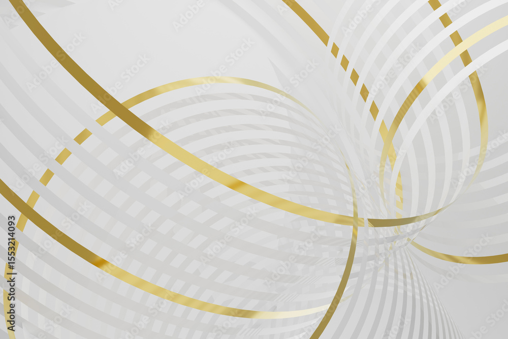 Poster sleek golden lines as dynamic spiral pattern on a minimalist white background. 3d rendering. ideal f