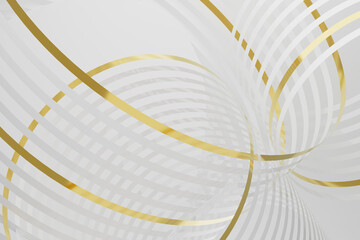 Sleek golden lines as dynamic spiral pattern on a minimalist white background. 3D rendering. Ideal...