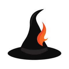 Witch Hat with Flaming Tip, Halloween Vector Illustration