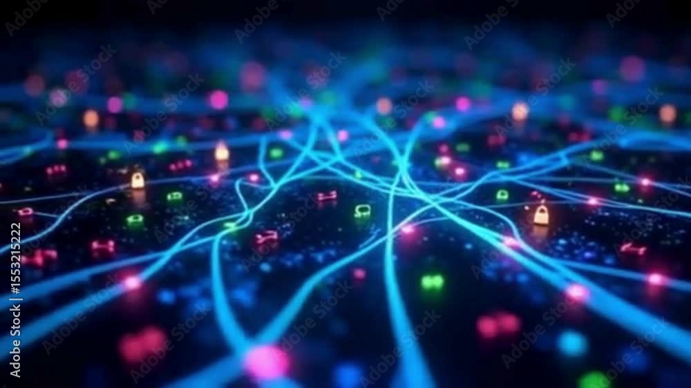 Poster abstract digital network with glowing connections and security icons