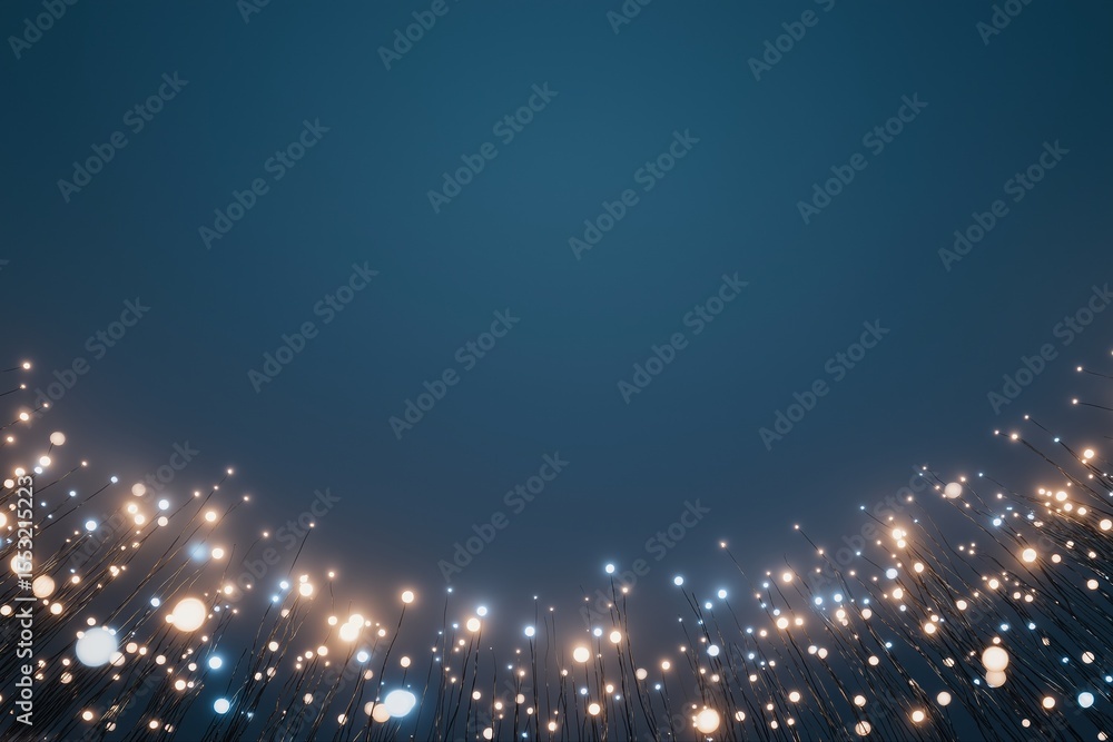 Poster a blue sky with a bright light shining on it. the light is made up of many small dots, creating a sp