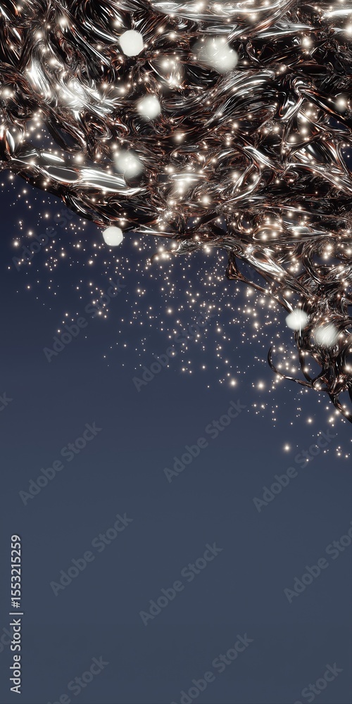 Poster a blue background with a bunch of sparkles and lights. the lights are scattered all over the backgro