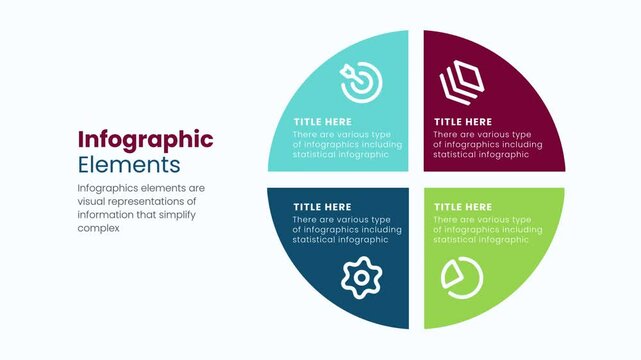Minimal business video circle infographic design animation. Rotation of cycle, presentation, and round chart. Modern 2D animated motion graphics for business and marketing.