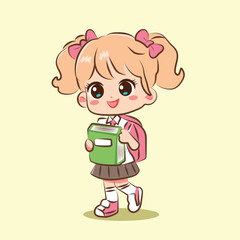 cute character girl go to school element 