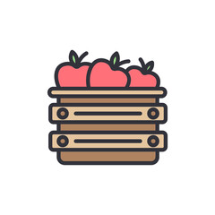 Wooden Crate Filled With Red Apples Freshness Isolated Illustration