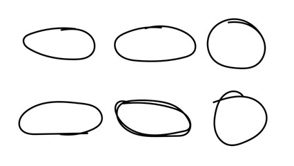 hand-drawn black circles and ovals set. Set of hand drawn circles in various sizes, vector illustration 