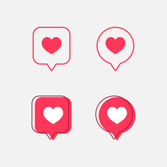 Heart notification icon set for social apps. heart speech bubble. love symbol. vector illustration