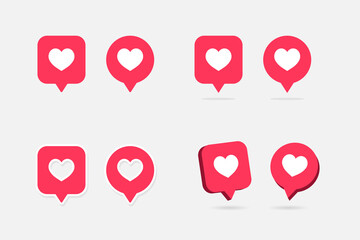 Notification heart icon set. Social network app icon. Heart sign icon. Love symbol. Vector illustration