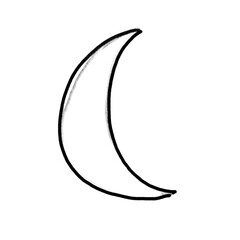 Moon, simple note sketch, hand drawn illustration, black pencil, transparent background, PNG