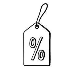 tag, label, blank, price, paper, sale, simple note sketch, hand drawn illustration, black pencil, transparent background, PNG