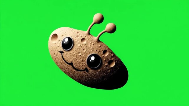 Adorable Cartoon Alien on Green Screen:  Charming Space Creature Design