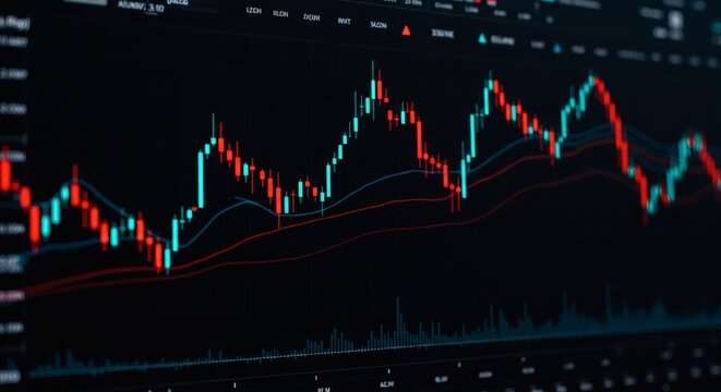 Detailed depiction of financial data with a stock market chart showcasing growth and losses for investment analysis