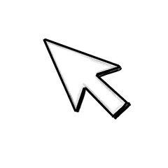 Cursor arrow, simple note sketch, hand drawn illustration, black pencil, transparent background, PNG