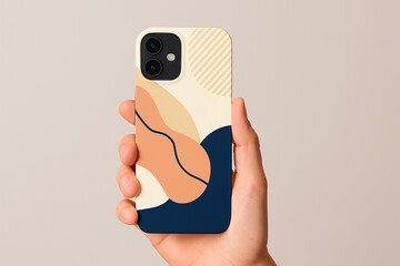 Realistic Smartphone Back Cover Mockup with Hand Holding  Top View