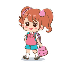 cute character girl go to school element 