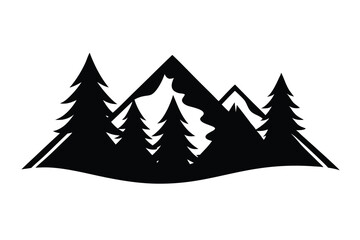 Fototapeta premium black silhouette of mountains and fir trees