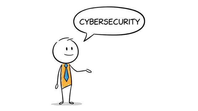 Stick figure businessperson explains cybersecurity
