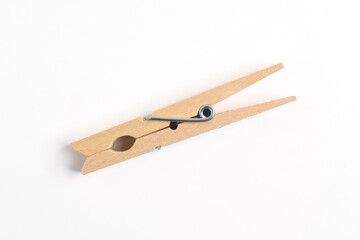 Wooden clothes pin isolated on white background with clipping path