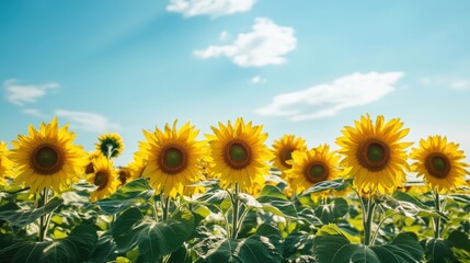Fototapeta premium Bright yellow sunflowers blooming in a field on a sunny day