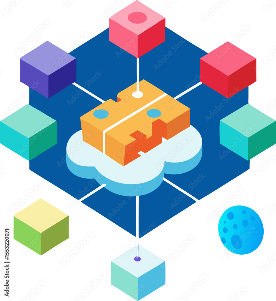 Poster modern architectural 3d render of a colorful isometric building blocks city street designmodern arch