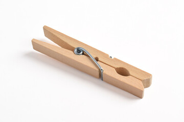 Wooden clothes pin isolated on white background with clipping path