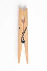 Wooden clothes pin isolated on white background with clipping path