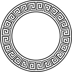 Greek Key Circular Border Vector | Ancient Meander Frame icon Design | Black Geometric Ornament for Logos, Patterns, and Decorations