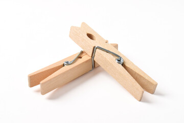Wooden clothes pin isolated on white background with clipping path
