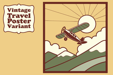 Retro Vintage Travel Poster with Mountain View