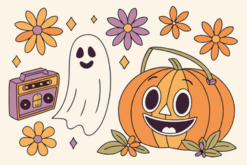 retro 70s 60s hippie groovy halloween set funny 