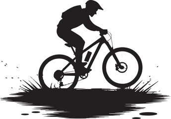 Obraz premium Mountain Biker Silhouette Riding on a Trail with Dirt Splatter Vector Art